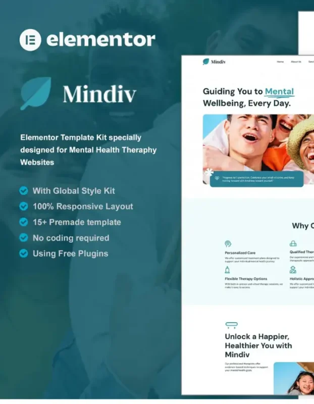 Mindiv – Mental Health Therapy Elementor Template Kit