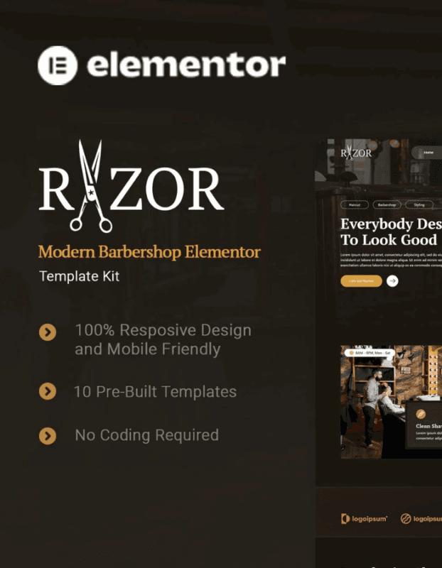 Razor – Modern Barbershop Elementor Template Kit