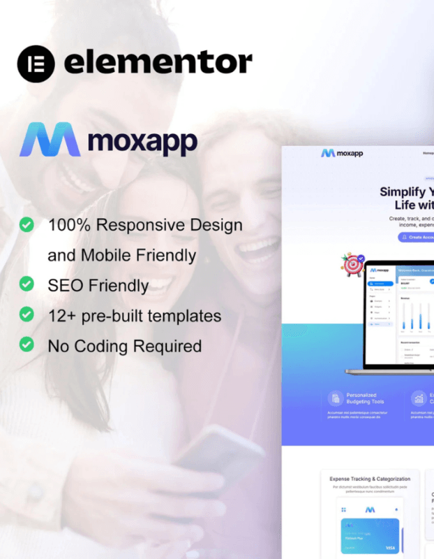 MoxApp – Mobile App & Fintech Startup Elementor Pro Template Kit