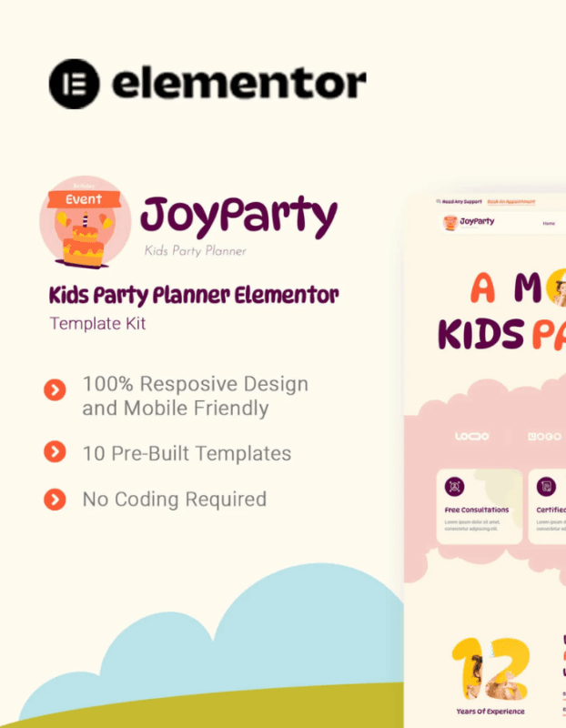 JoyParty – Kids Party Planner Elementor Template Kit