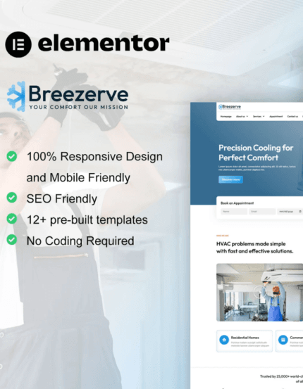 Breezerve – Air Conditioner & HVAC Repair Elementor Pro Template Kit