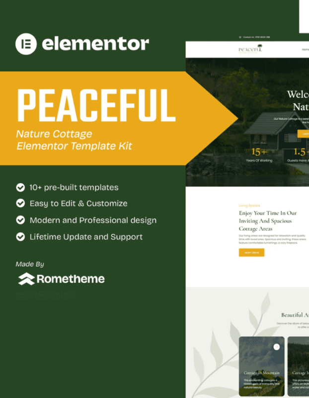Peaceful – Nature Cottage Elementor Template Kit