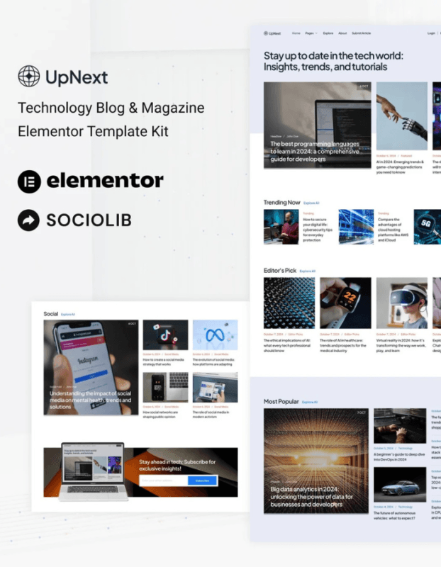 UpNext – Technology Blog & Magazine Elementor Template Kit