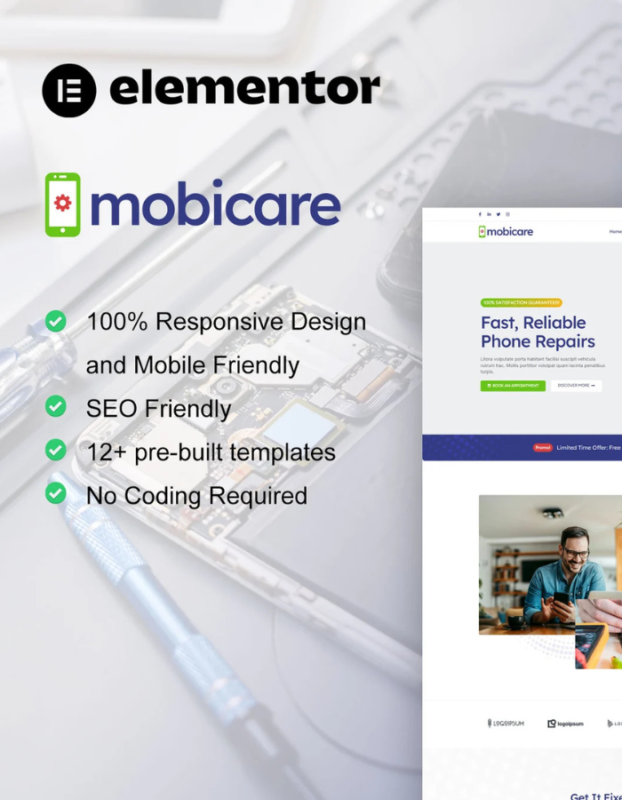 MobiCare – Mobile Phone & Computer Repair Elementor Pro Template Kit