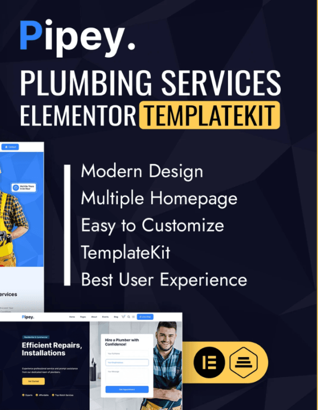 Pipey – Plumber Services Elementor Template Kit